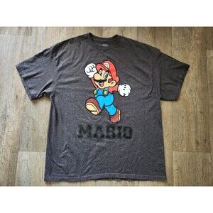 NINTENDO Super Mario Bros Size XXL Gray Jumping Mario Graphic T-Shirt